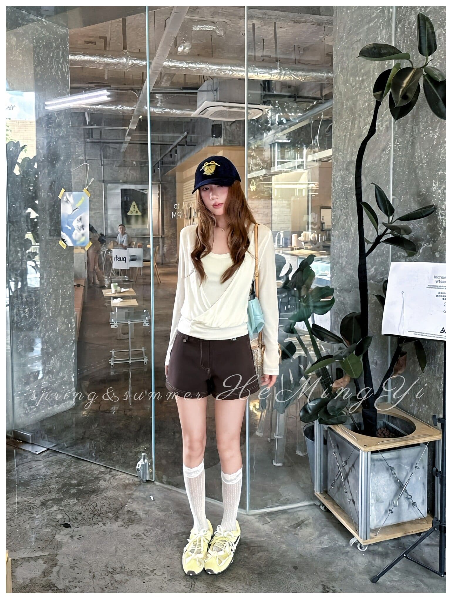 한 부서 순수한 욕망 바람 슬립 블라우스 두 조각 여성 세트 대 라운드 넥 루즈핏 슬림해 보이는 긴팔 자외선 차단 맨위 상세 이미지 11