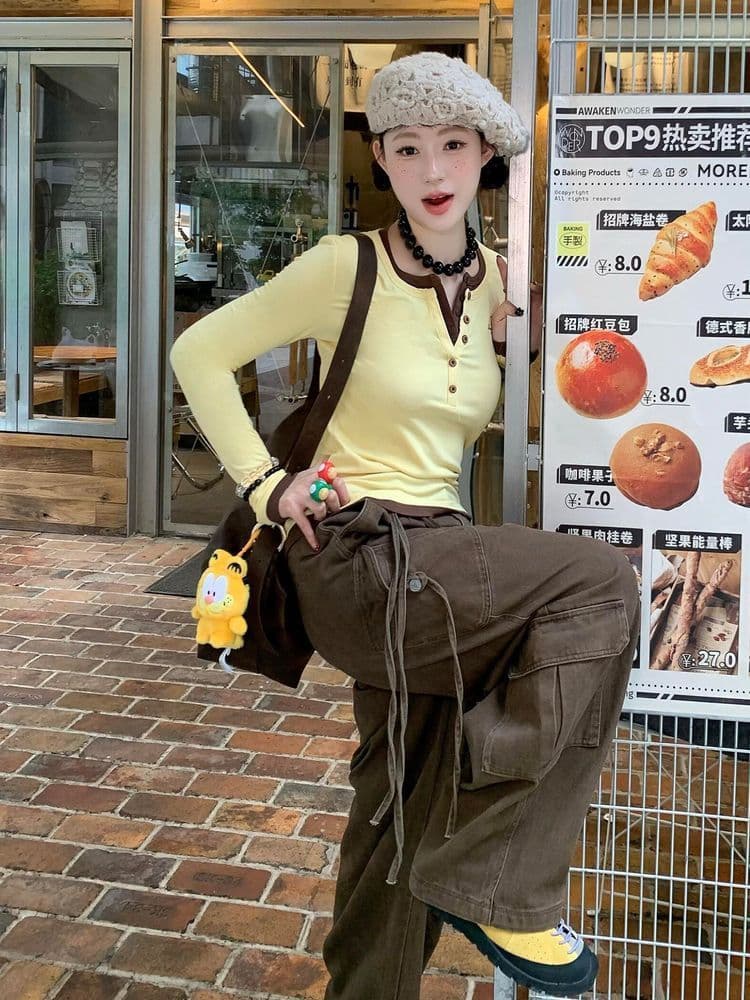 사람들 면 260 그램 아메리칸 품격 핫걸 긴팔 티셔츠 여성 하라주쿠 스타일 페이크 레이어드 맨위 상세 이미지 7