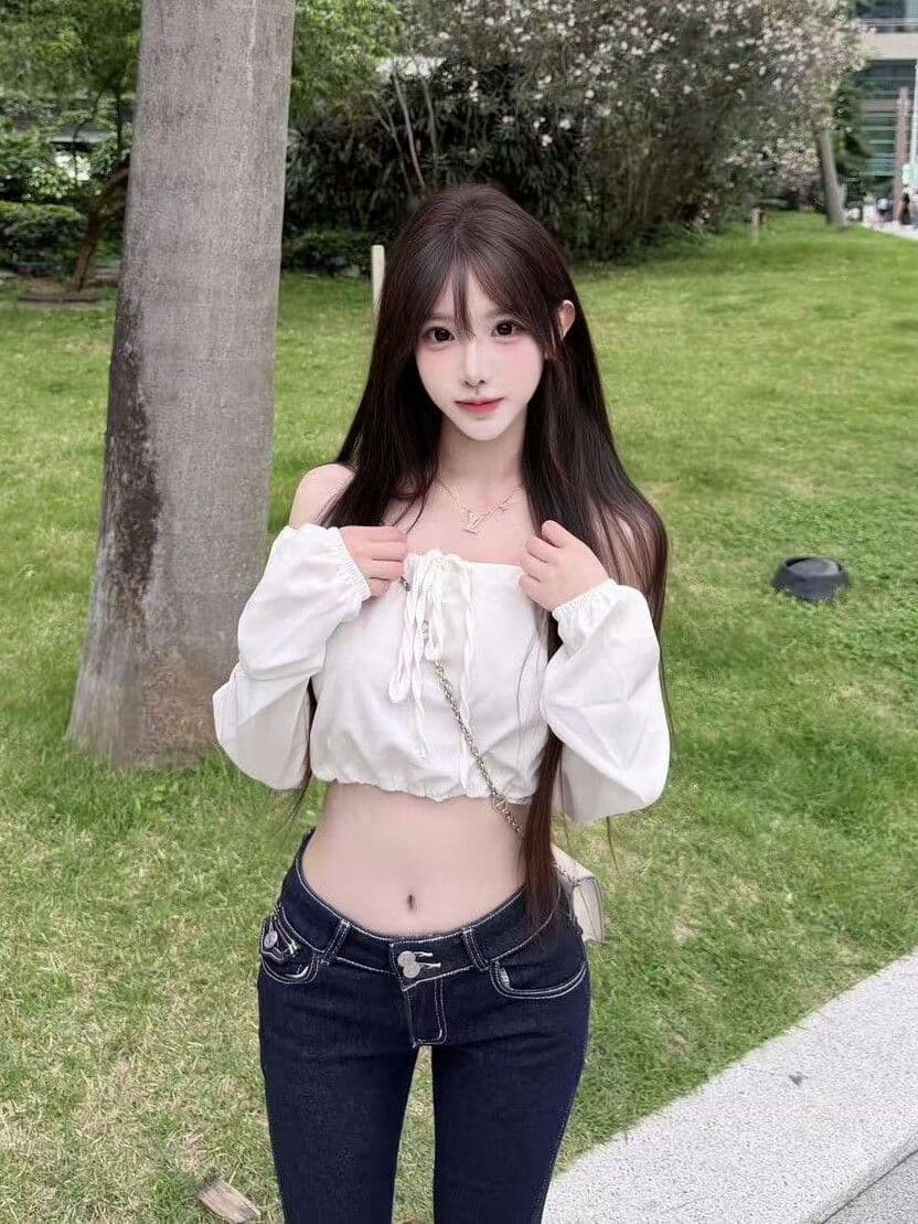 순수한 욕망 바람 섹시함 핫걸 레이스업 펌프 로프 오프숄더 긴팔 티셔츠 여성 디자인 센스 작은 대중 다용도 슬림해 보이는 맨위 상세 이미지 5