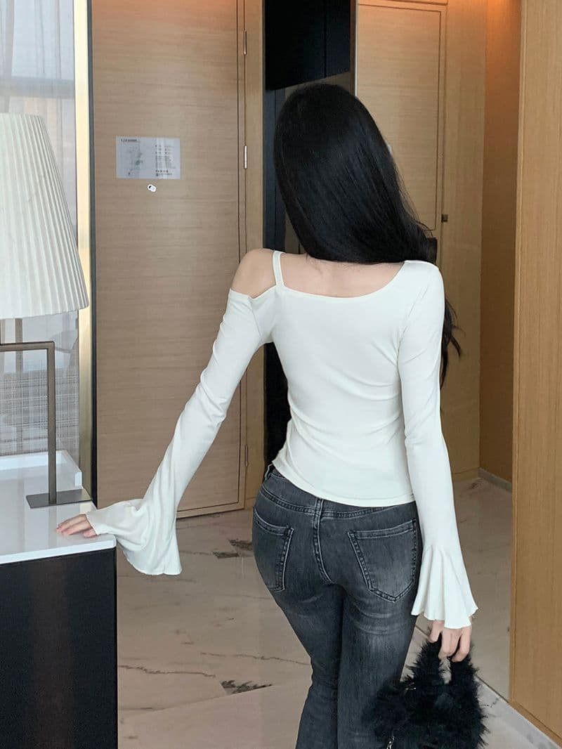 사람들 면 원단 순수한 욕망 바람 품격 패션 오프숄더 펌프 로프 긴팔 티셔츠 여성 몸매 가꾸기 슬림해 보이는 긴팔 맨위 상세 이미지 9