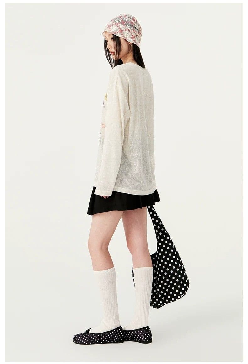 원본 품질 봄 일상 시리즈 얇고 가벼운 꽃 실 긴팔 티셔츠 맨위 상세 이미지 8
