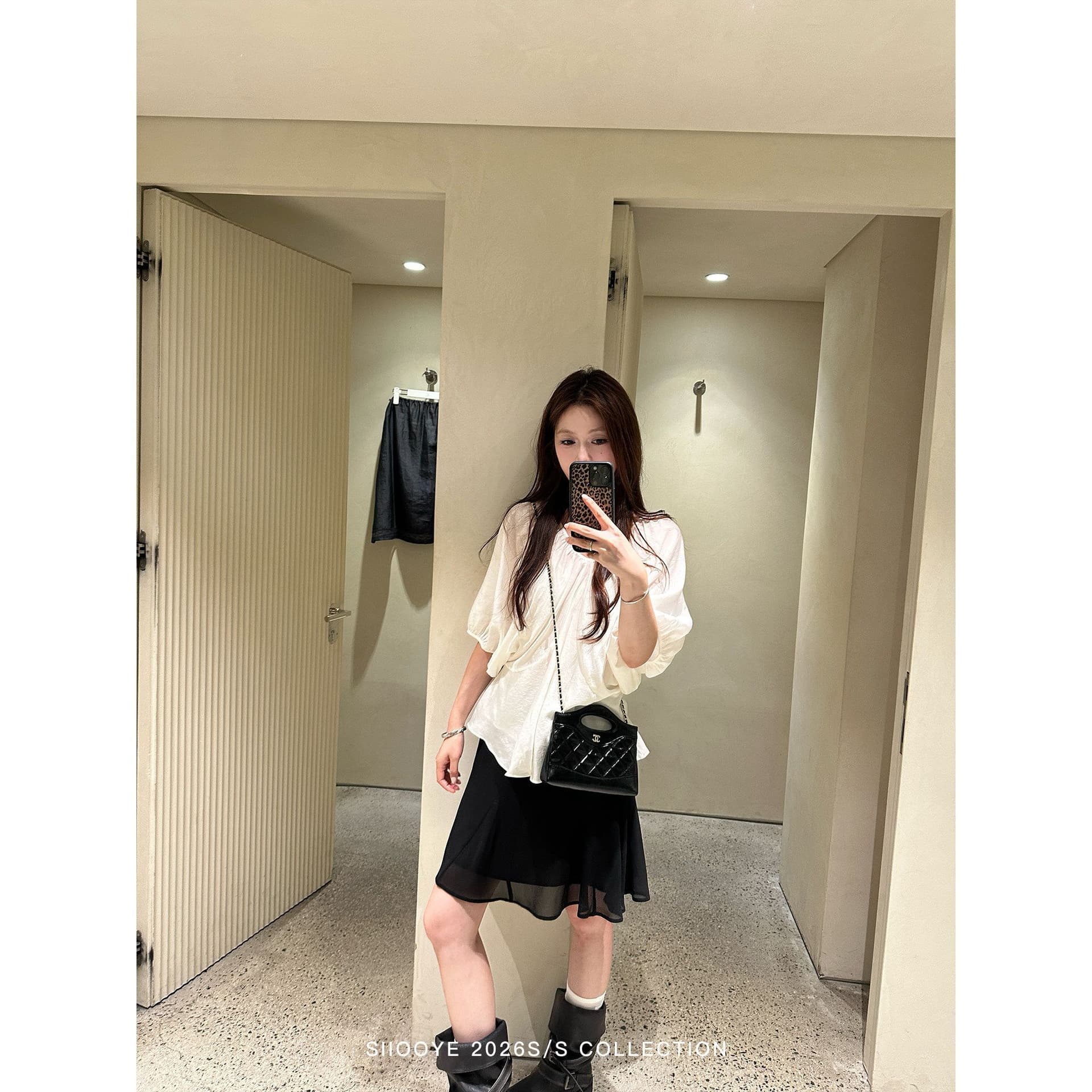 사실 투피스 세트 루즈핏 V넥 여성 셔츠 캐미솔 블라우스 쉬폰 중간 소매 맨위 이미지 3