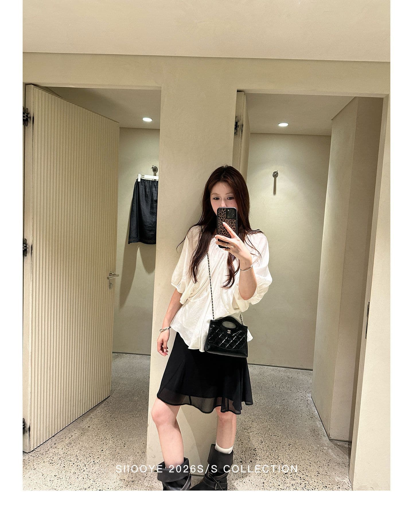 사실 투피스 세트 루즈핏 V넥 여성 셔츠 캐미솔 블라우스 쉬폰 중간 소매 맨위 상세 이미지 12