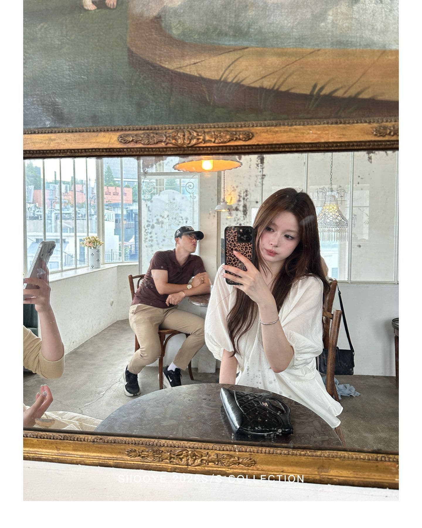 사실 투피스 세트 루즈핏 V넥 여성 셔츠 캐미솔 블라우스 쉬폰 중간 소매 맨위 상세 이미지 16