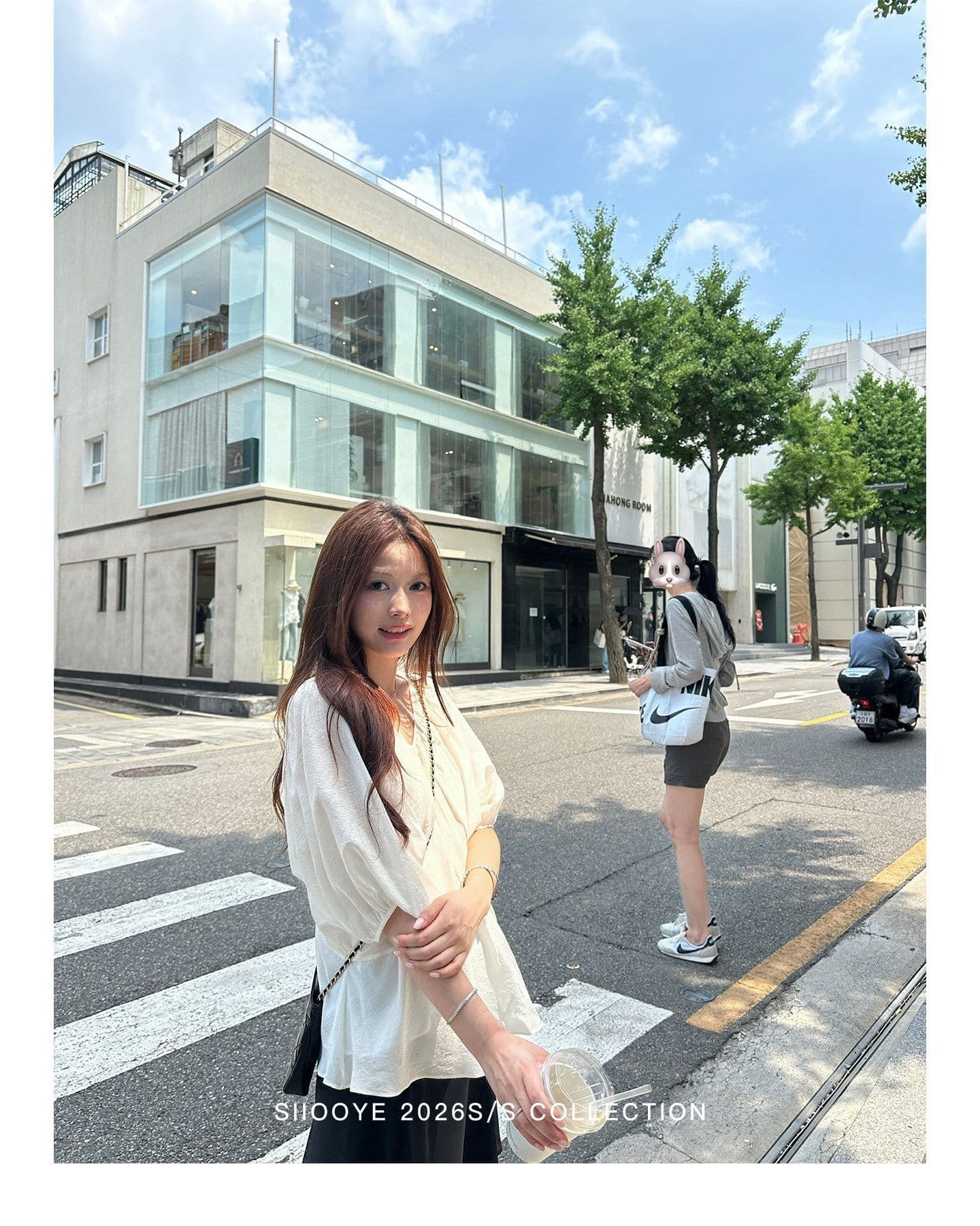 사실 투피스 세트 루즈핏 V넥 여성 셔츠 캐미솔 블라우스 쉬폰 중간 소매 맨위 상세 이미지 32