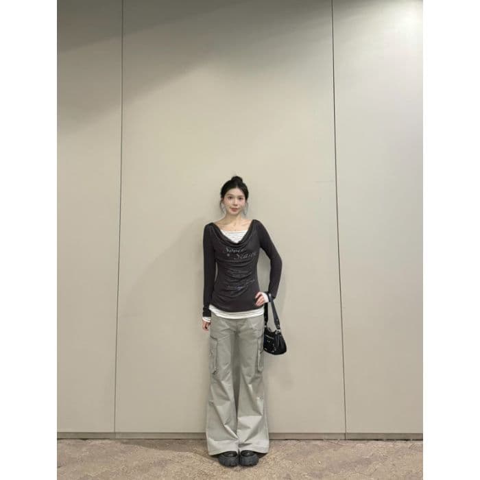 원본 광저우 원단 눈꽃 면 한 부서 페이크 레이어드 긴팔 티셔츠 여성 배색 패치워크 맨위 상세 이미지 4