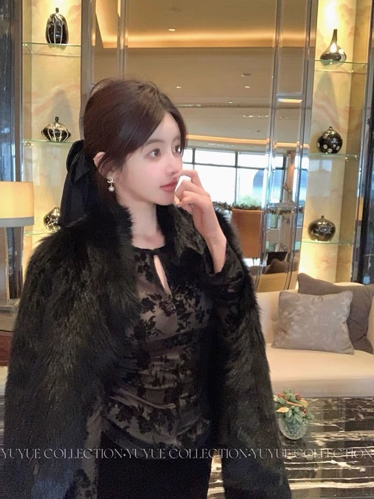 검정색 라운드 넥 만나는 긴팔 레이스 티셔츠 여성 봄 가을 품격 허리 수축 슬림해 보이는 디자인 센스 맨위 상세 이미지 12