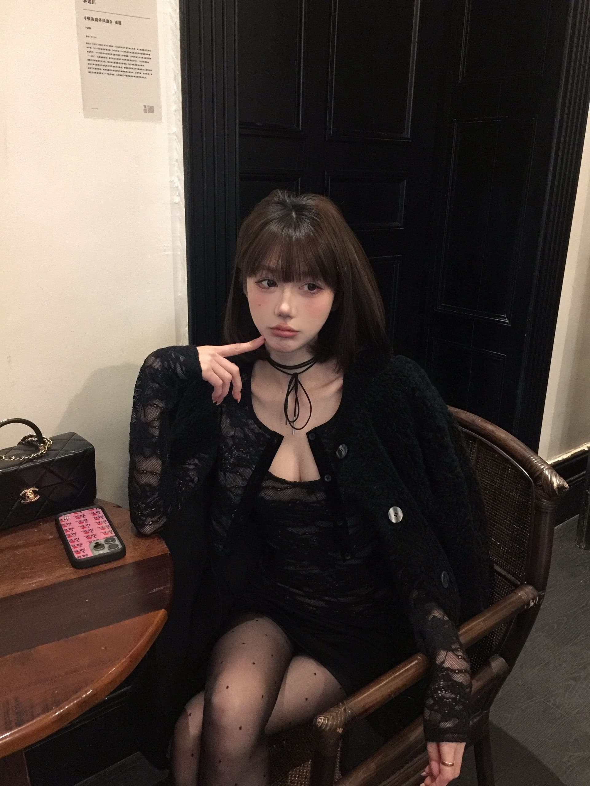 레이스 마이크로 ~을 통해 슬림해 보이는 핫걸 맨위 트렌드 캐미솔 쇼트 스타일 재킷 오픈 가디건 세트 상세 이미지 5
