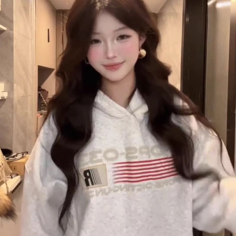 국방 후아 면 복합 우유 실크 알파벳 아메리칸 운동 후드 티 스웨터 여성 가을 겨울 커플 루즈핏 슬림해 보이는 맨위 이미지 5