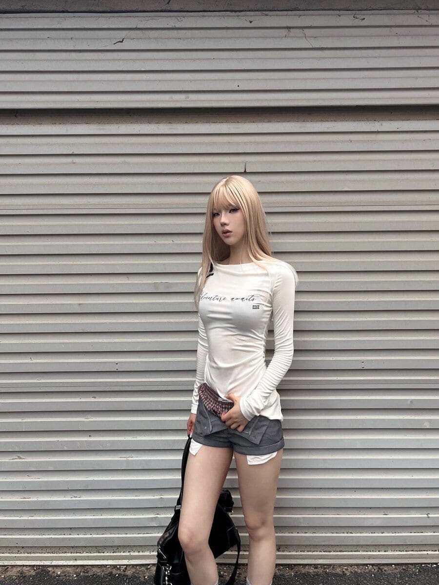 사람들 면 화이트 보트넥 긴팔 티셔츠 이른 가을 핫걸 여성 셔츠 이미지 3