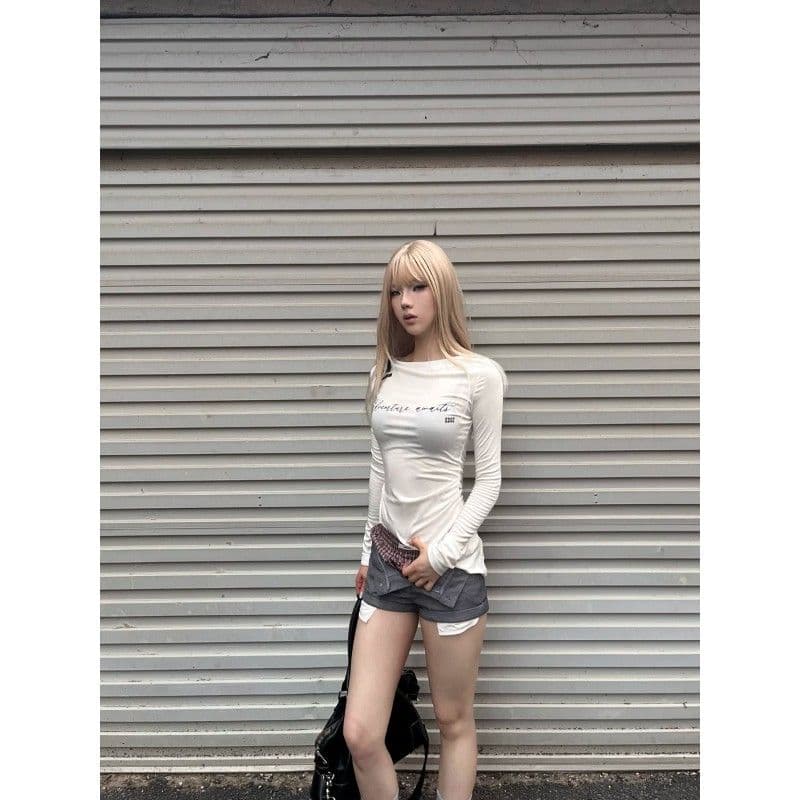 사람들 면 화이트 보트넥 긴팔 티셔츠 이른 가을 핫걸 여성 셔츠 상세 이미지 4