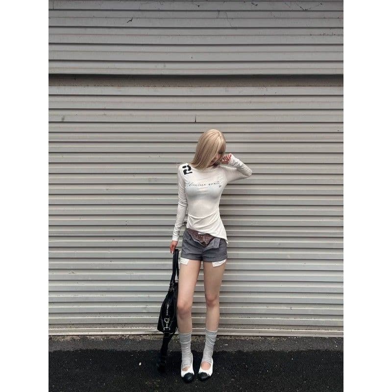 사람들 면 화이트 보트넥 긴팔 티셔츠 이른 가을 핫걸 여성 셔츠 상세 이미지 10