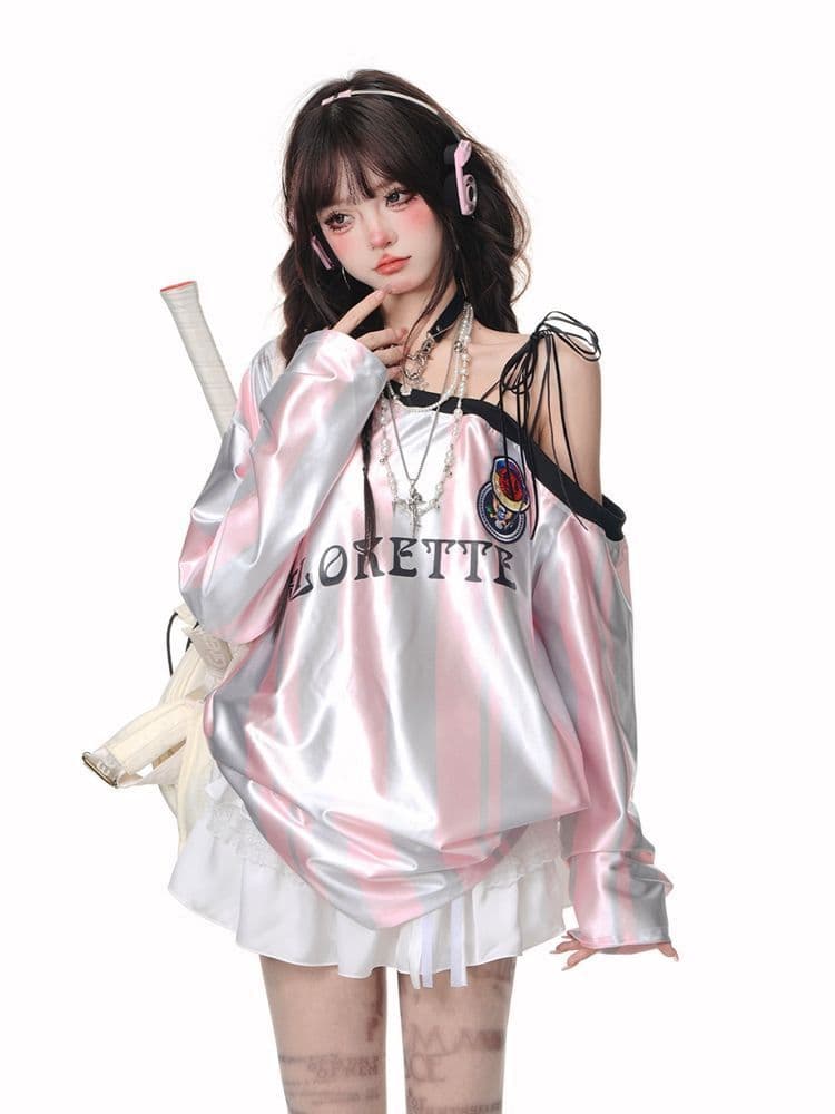 2026 아메리칸 레트로 비스듬한 어깨 야구 유니폼 여성 후드티 이른 가을 새로운 핫걸 운동 바람 캐주얼 맨위 여성 상세 이미지 11