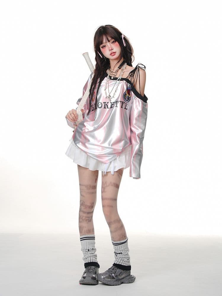 2026 아메리칸 레트로 비스듬한 어깨 야구 유니폼 여성 후드티 이른 가을 새로운 핫걸 운동 바람 캐주얼 맨위 여성 상세 이미지 12