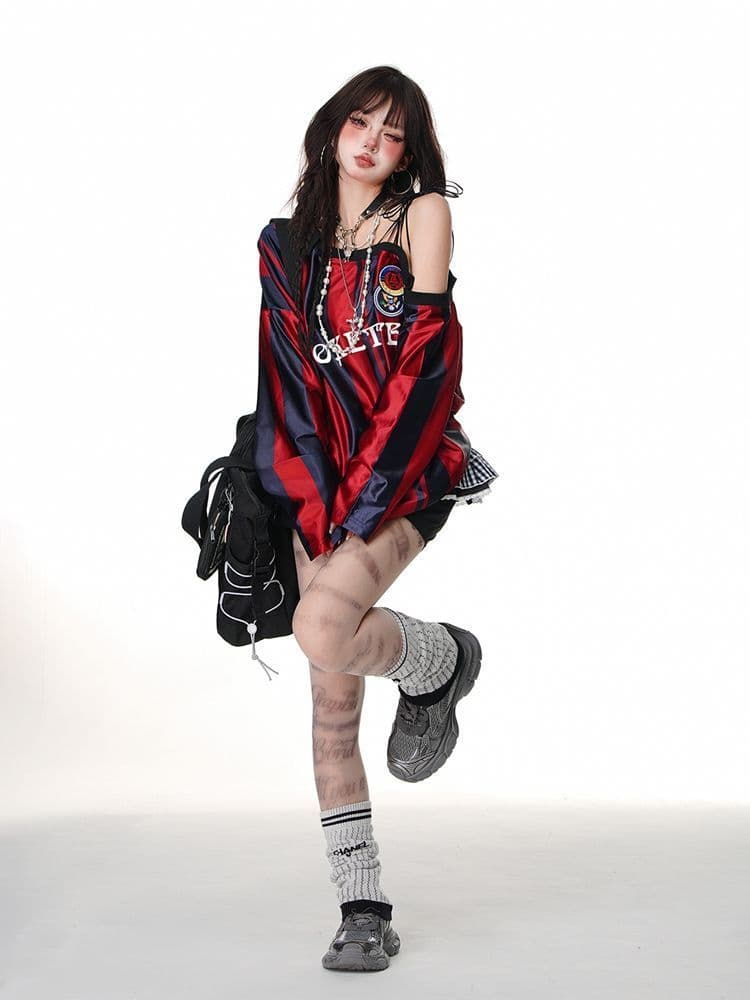 2026 아메리칸 레트로 비스듬한 어깨 야구 유니폼 여성 후드티 이른 가을 새로운 핫걸 운동 바람 캐주얼 맨위 여성 상세 이미지 20