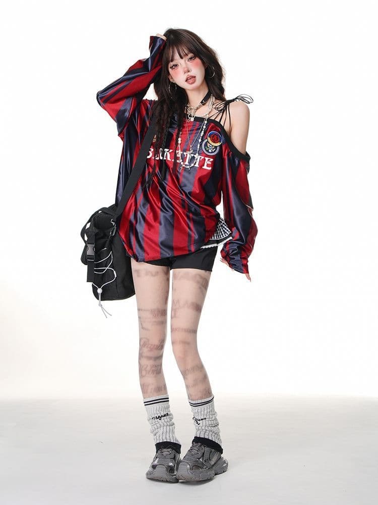 2026 아메리칸 레트로 비스듬한 어깨 야구 유니폼 여성 후드티 이른 가을 새로운 핫걸 운동 바람 캐주얼 맨위 여성 상세 이미지 22