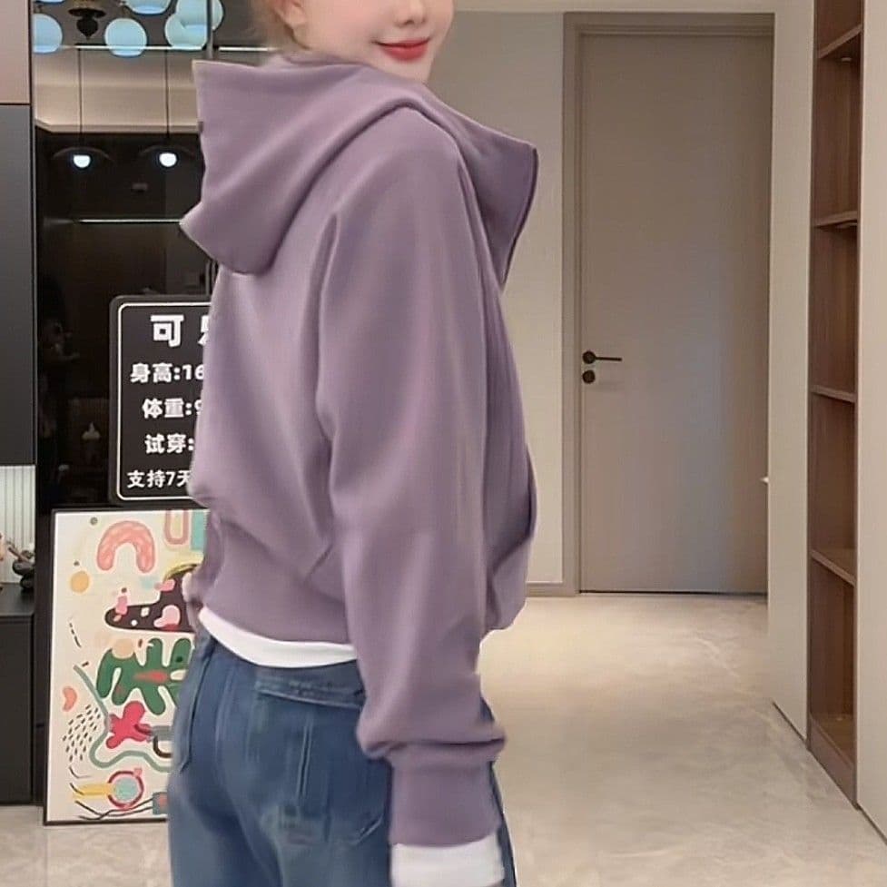 후드 지퍼 오픈 가디건 긴팔 후드티 여성 가을 새로운 한국 스타일 패션 루즈핏 다용도 맨위 재킷 상세 이미지 8