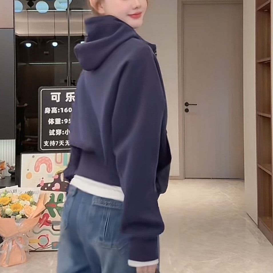 후드 지퍼 오픈 가디건 긴팔 후드티 여성 가을 새로운 한국 스타일 패션 루즈핏 다용도 맨위 재킷 상세 이미지 13
