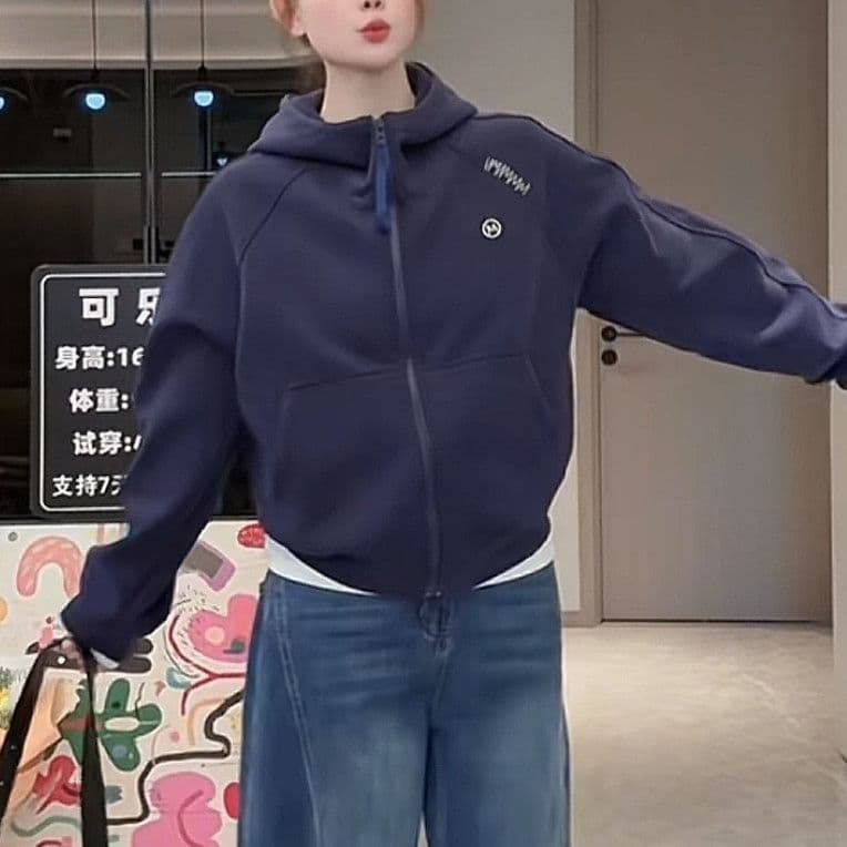 후드 지퍼 오픈 가디건 긴팔 후드티 여성 가을 새로운 한국 스타일 패션 루즈핏 다용도 맨위 재킷 상세 이미지 14