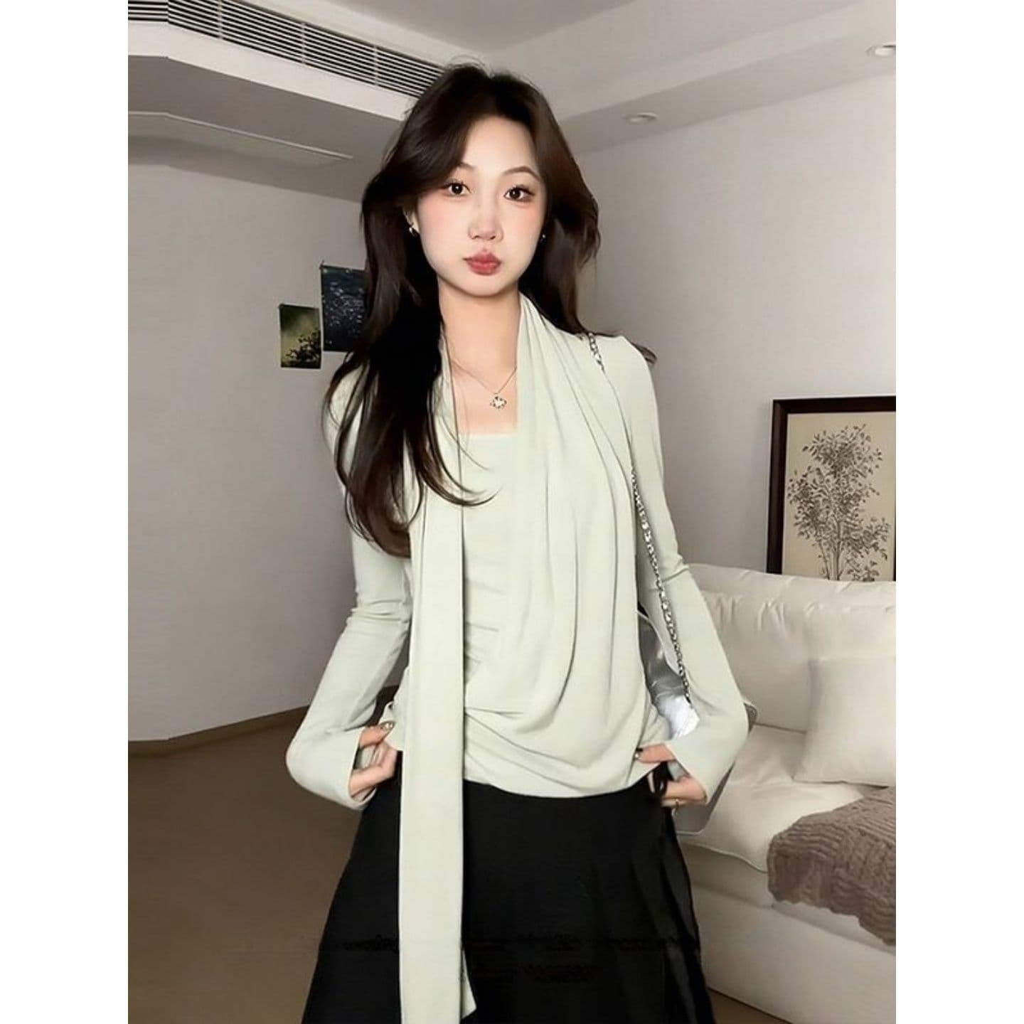 경관 그림 와 사고 방식 모달 260 그램 1 1 가을 겨울 느긋한 u 칼라 스카프 몸매 가꾸기 슬림해 보이는 맨위 이미지 3
