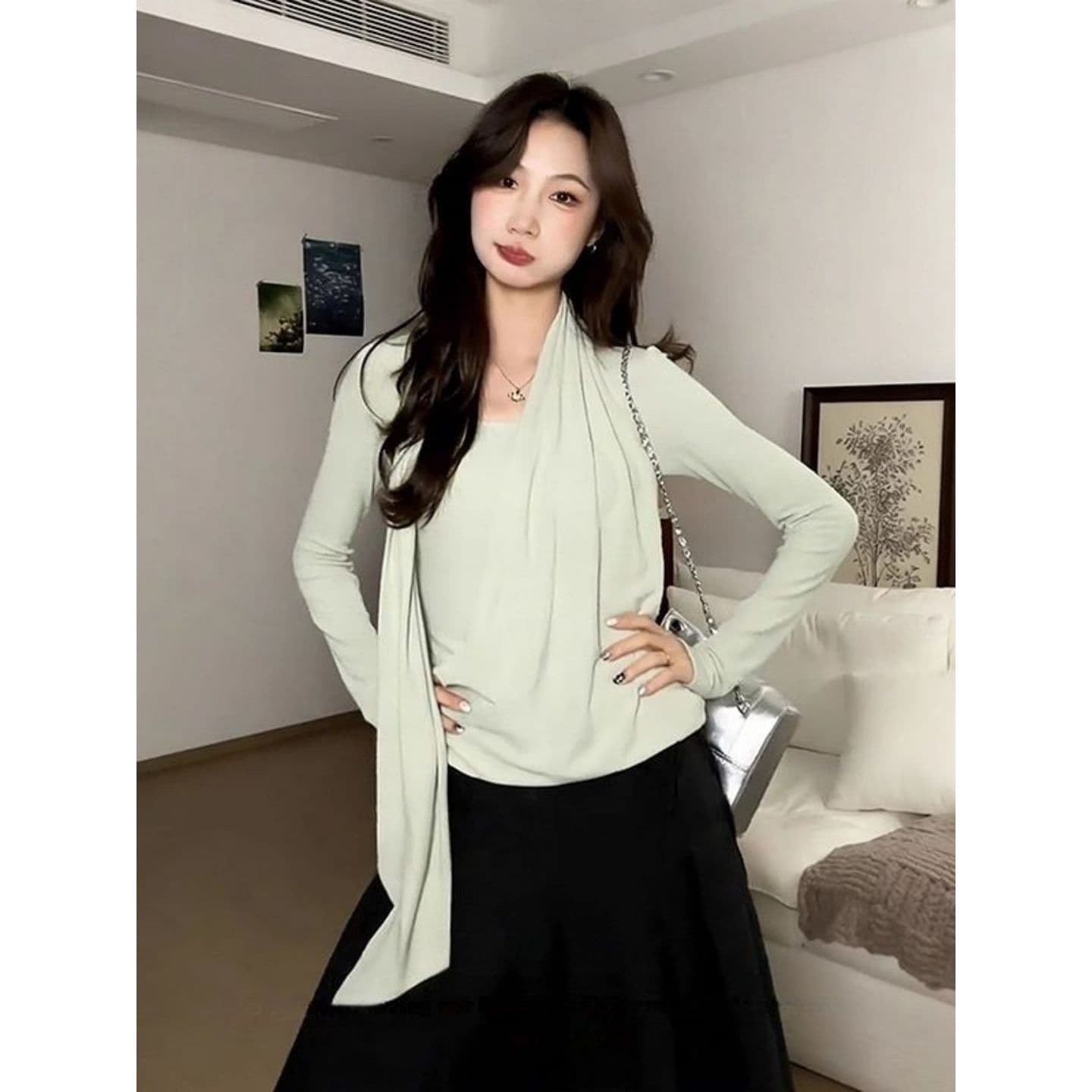 경관 그림 와 사고 방식 모달 260 그램 1 1 가을 겨울 느긋한 u 칼라 스카프 몸매 가꾸기 슬림해 보이는 맨위 이미지 2