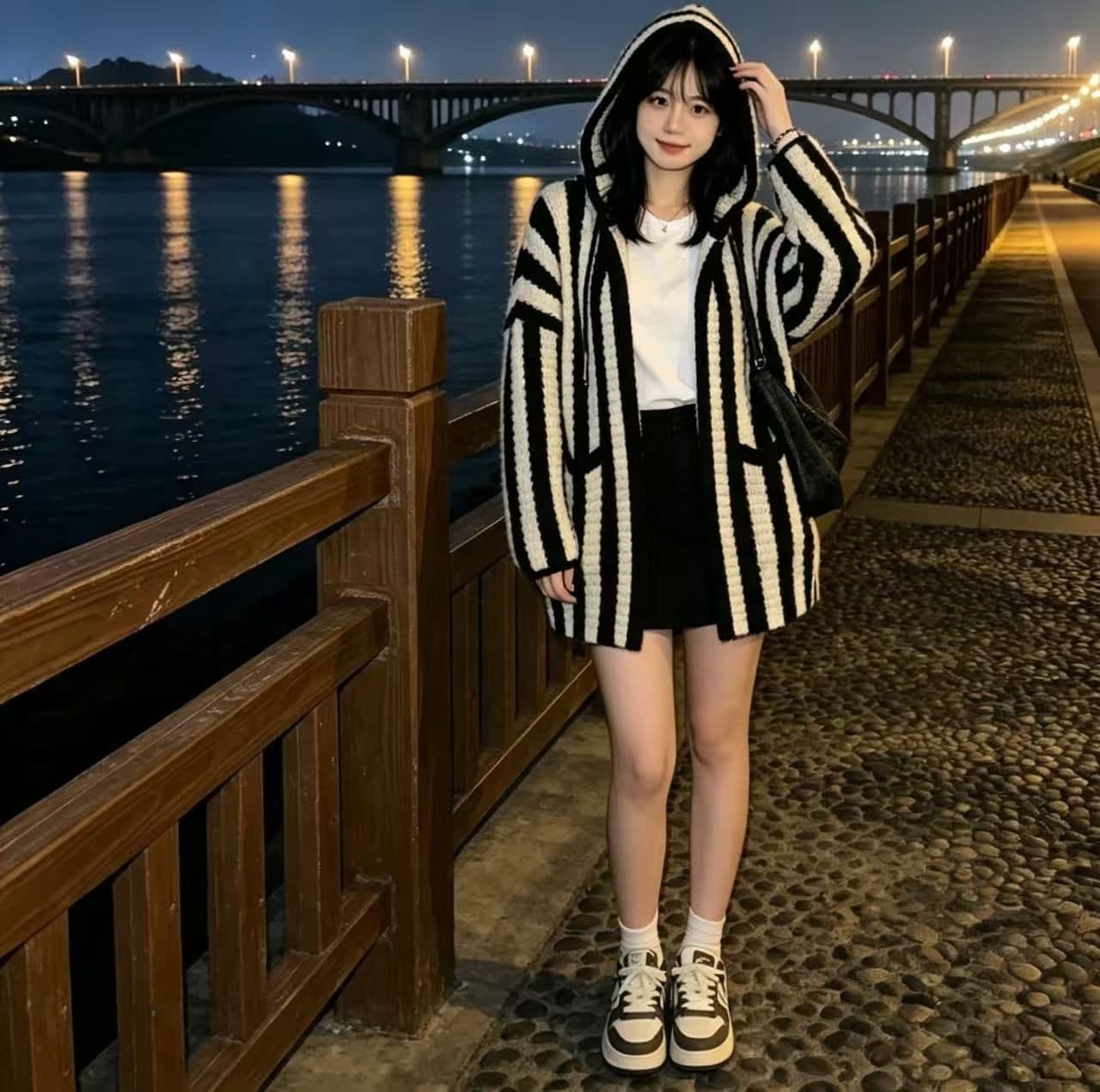 늦가을 초 겨울 착용 가져 가라. 후드 스웨터 여성 코트 가을 겨울철 루즈핏 느긋한 바람을 피우다 롱 코트 니트 오픈 가디건 이미지 2
