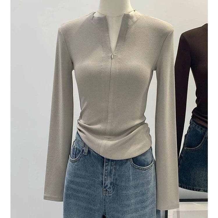 가을 겨울 여성 레저 기본 셔츠 맨위 새로운 봄 가을 작은 키 쇼트 스타일 티셔츠 품격 몸매 가꾸기 상세 이미지 3