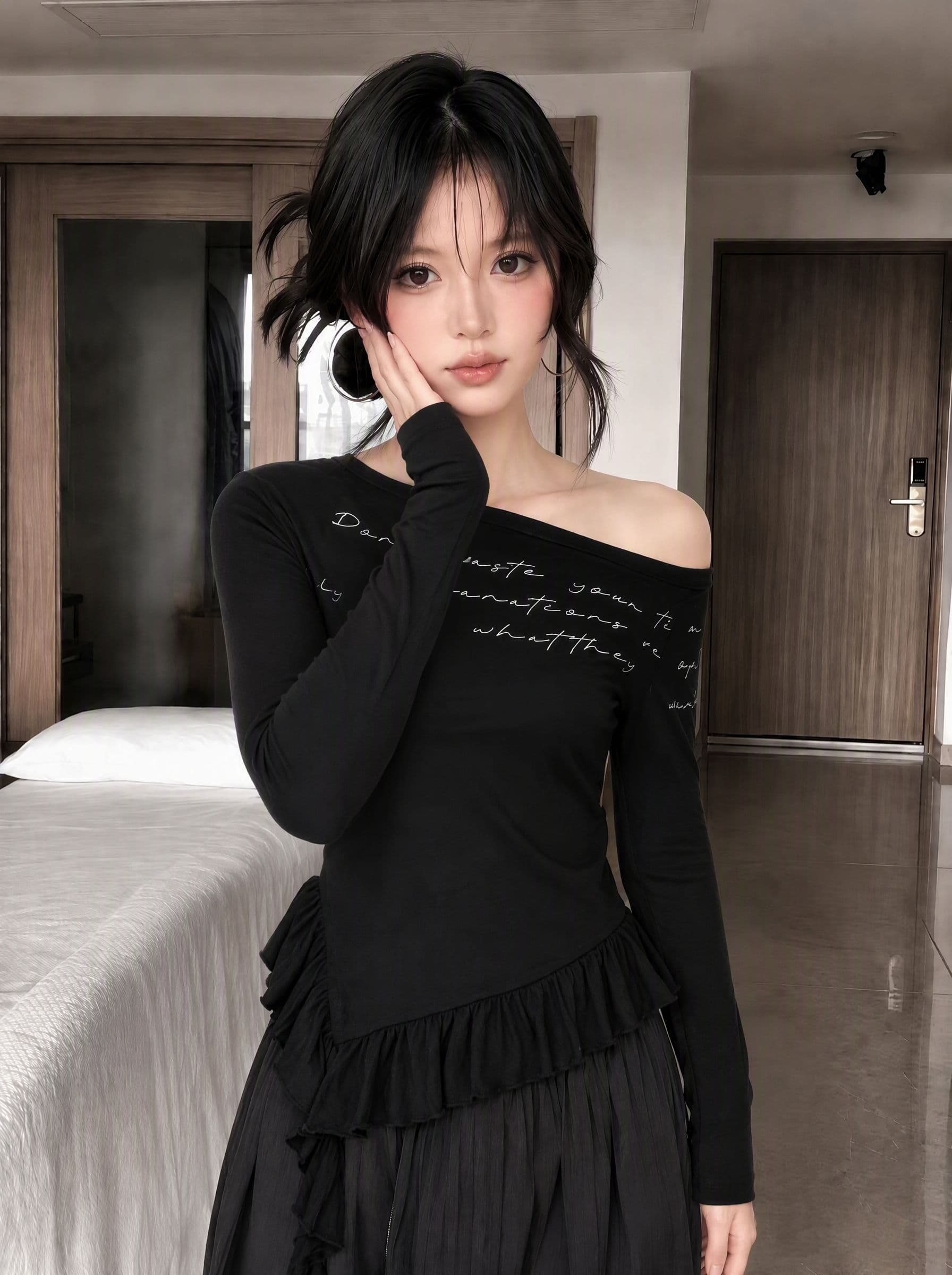 사람들 면 와 사고 방식 260 그램 핫걸 긴팔 여성 이른 가을 착용 가져 가라. 프릴 리본 맨위 ins 이미지 3