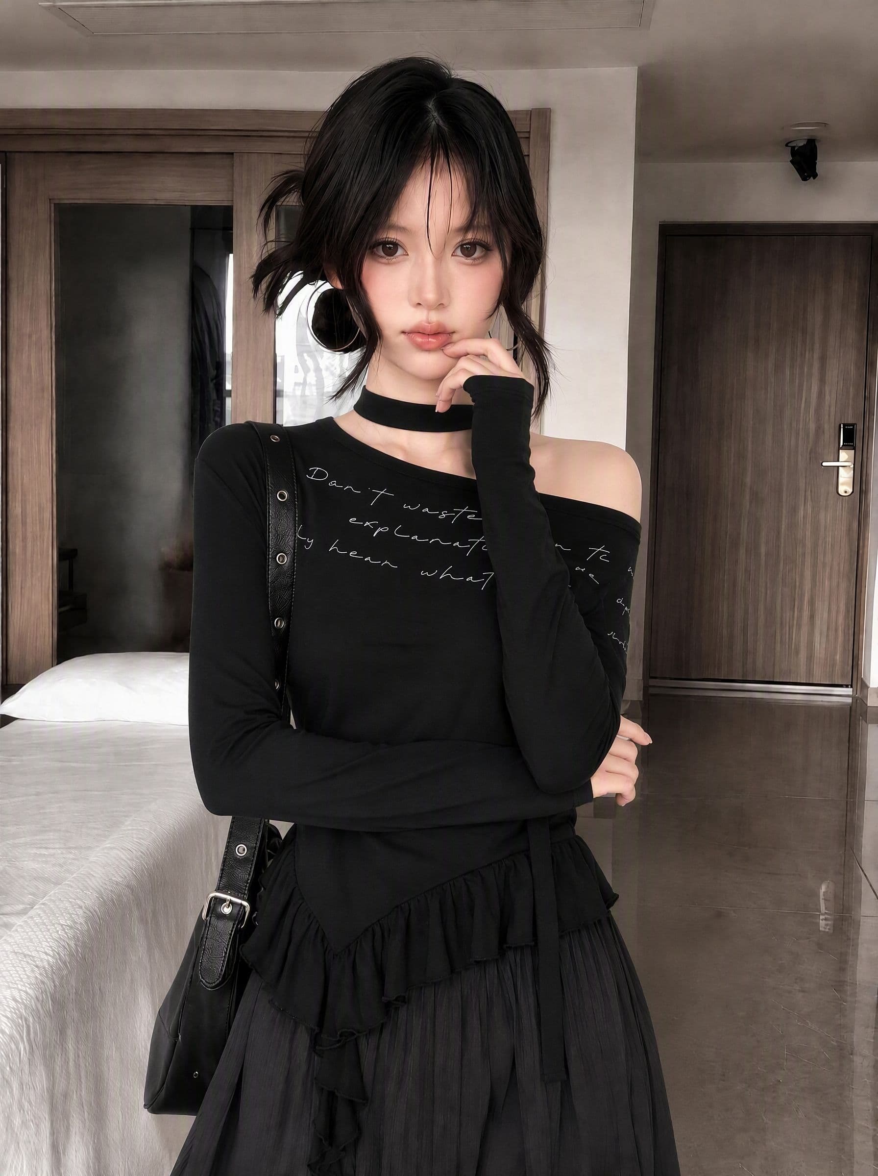 사람들 면 와 사고 방식 260 그램 핫걸 긴팔 여성 이른 가을 착용 가져 가라. 프릴 리본 맨위 ins 상세 이미지 4