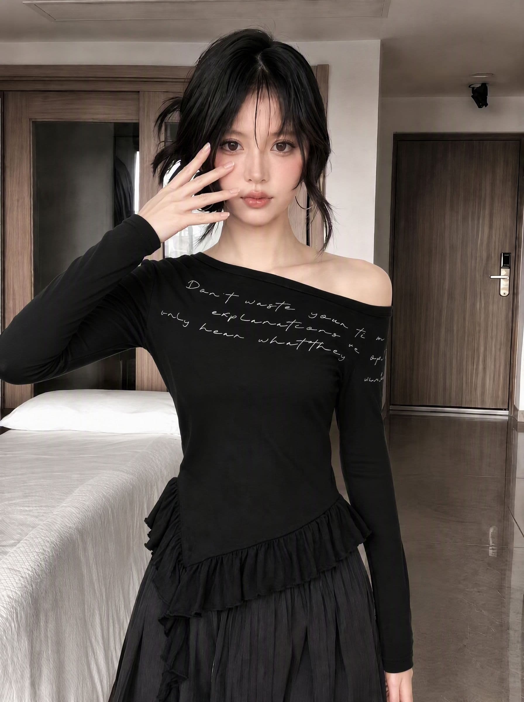 사람들 면 와 사고 방식 260 그램 핫걸 긴팔 여성 이른 가을 착용 가져 가라. 프릴 리본 맨위 ins 상세 이미지 10