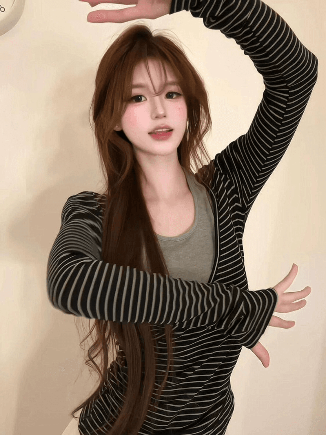 경관 그림 원본 원단 250그램 스트라이프 배색 행침 목 몸매 가꾸기 페이크 레이어드 티셔츠 착용 가져 가라. 순수한 욕망 맨위 여성 상세 이미지 8