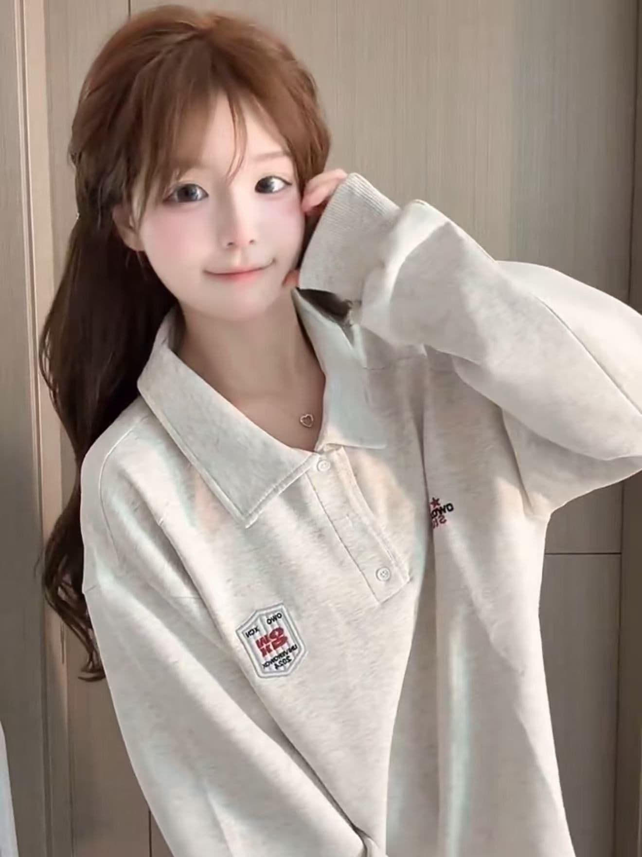 얇은 스타일 원본 압력 라인 자수 밑단 펌프 로프 순수한 Mianhua 면 복합 polo 후드티 이미지 3