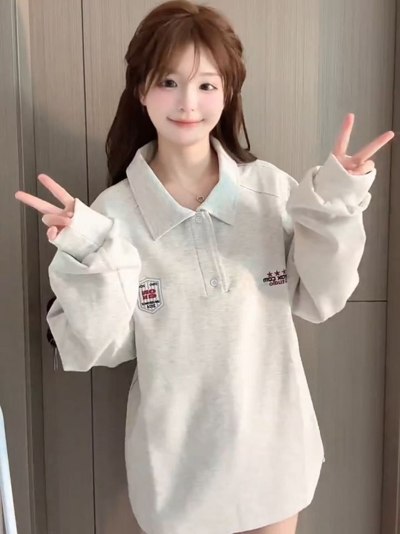 얇은 스타일 원본 압력 라인 자수 밑단 펌프 로프 순수한 Mianhua 면 복합 polo 후드티 이미지 4