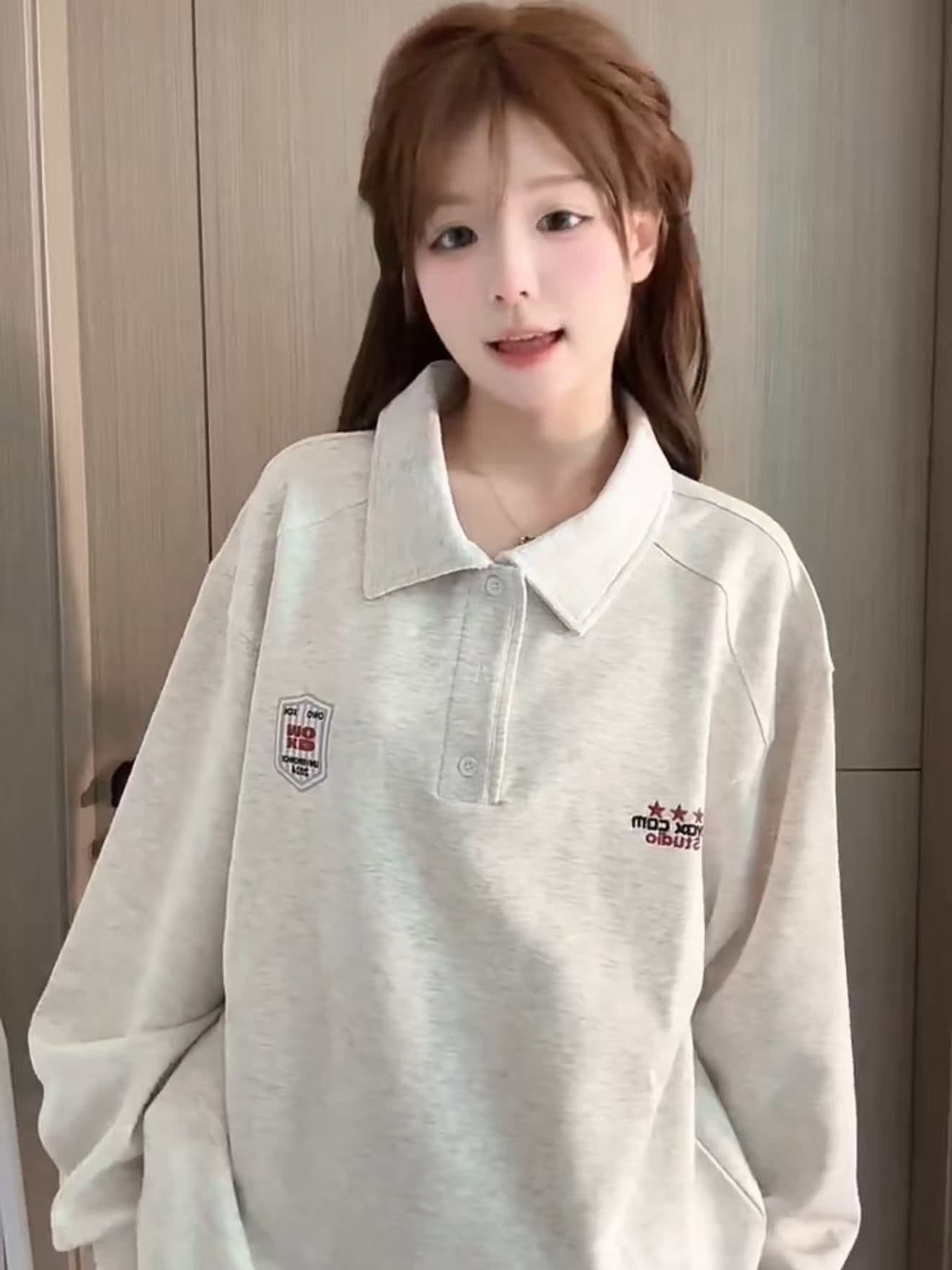 얇은 스타일 원본 압력 라인 자수 밑단 펌프 로프 순수한 Mianhua 면 복합 polo 후드티 상세 이미지 5