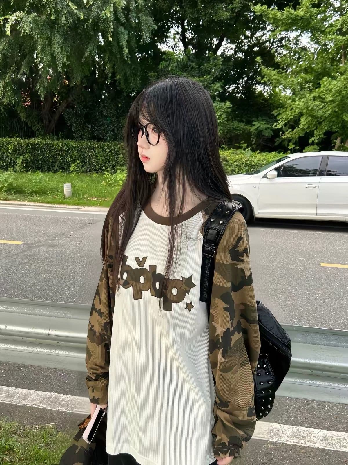 자수 패치 65 35 후아 남편 그리드 250그램 긴팔 티셔츠 여성 이미지 2