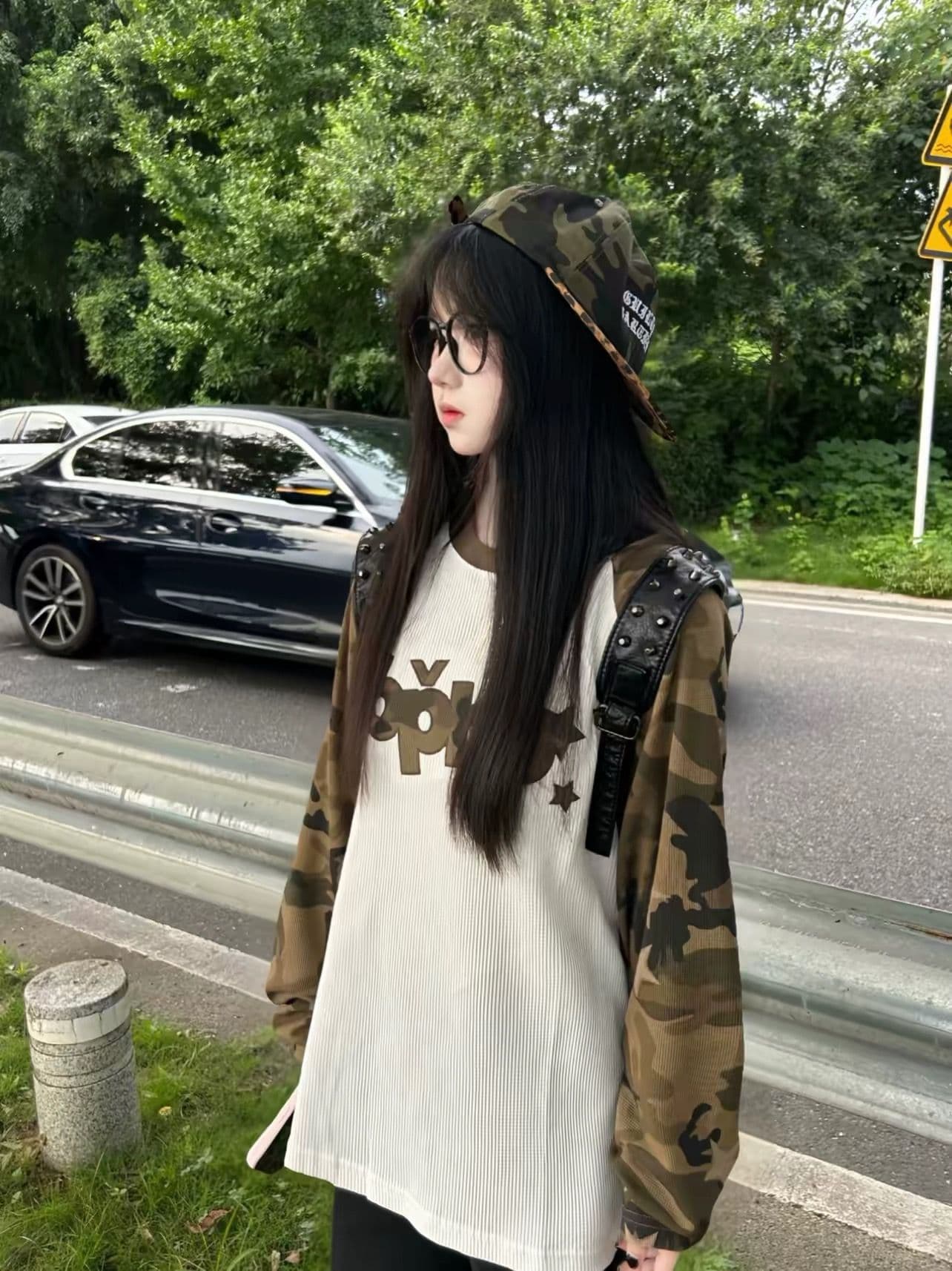 자수 패치 65 35 후아 남편 그리드 250그램 긴팔 티셔츠 여성 상세 이미지 3