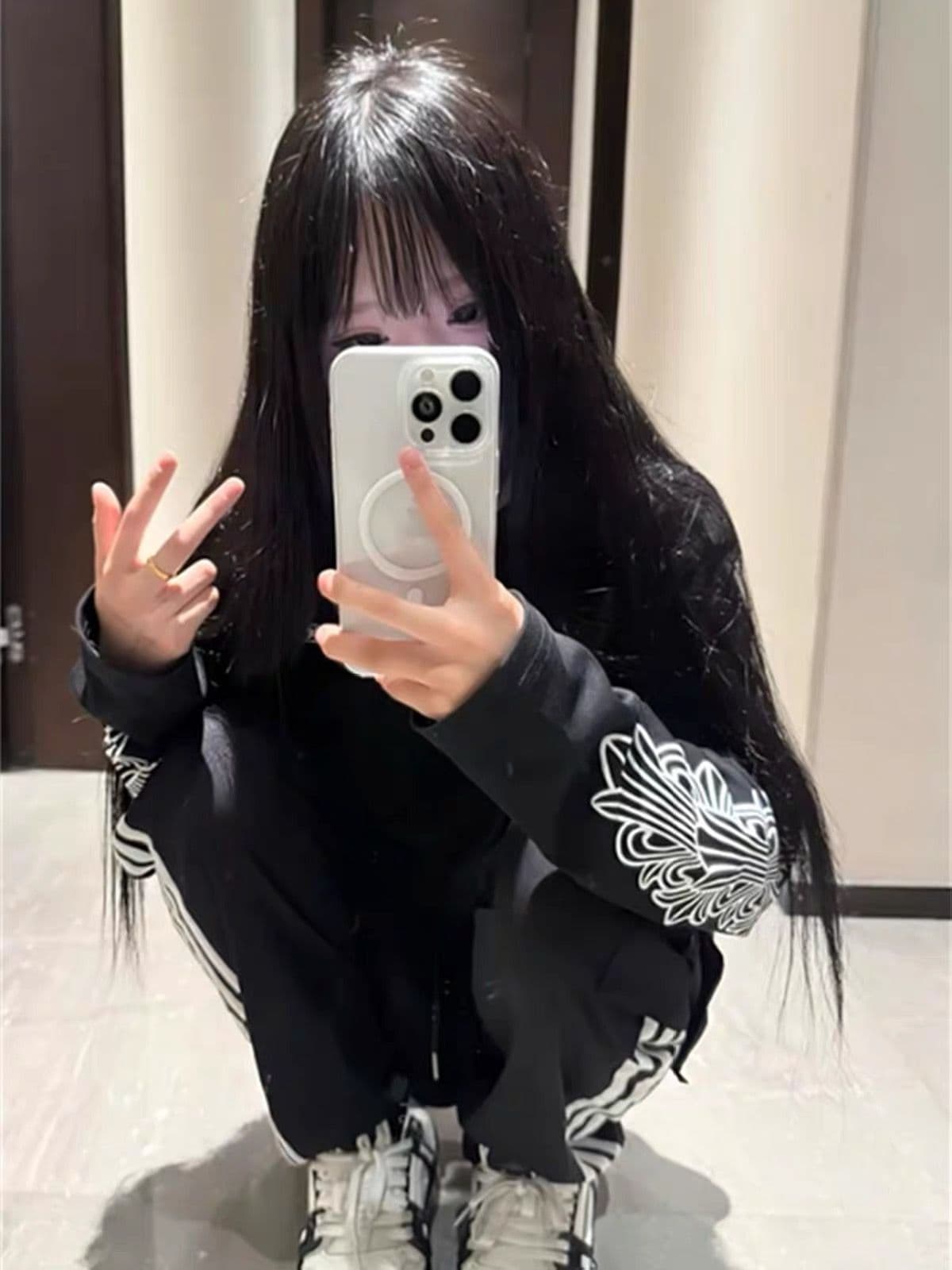 있음 주머니 순면 220 그램 빗질하다 닫기 긴팔 티셔츠 여성 이미지 2