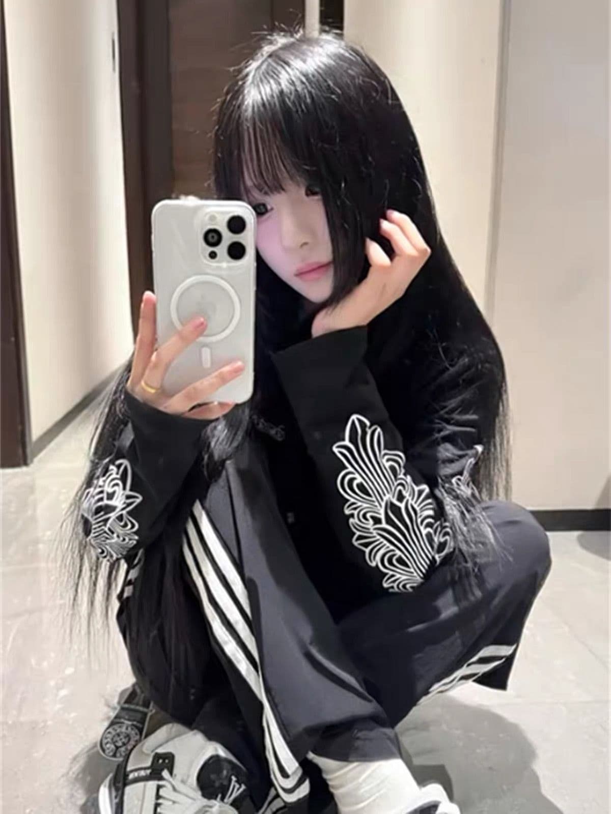 있음 주머니 순면 220 그램 빗질하다 닫기 긴팔 티셔츠 여성 상세 이미지 6