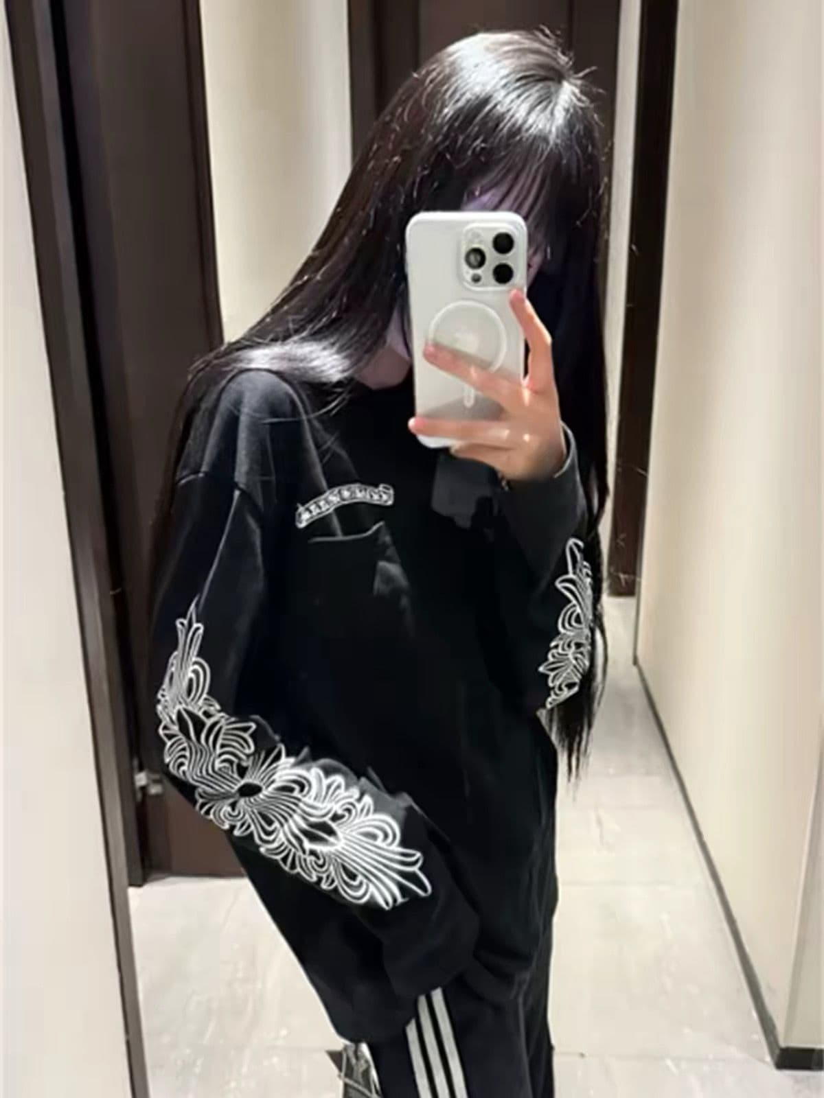 있음 주머니 순면 220 그램 빗질하다 닫기 긴팔 티셔츠 여성 상세 이미지 11