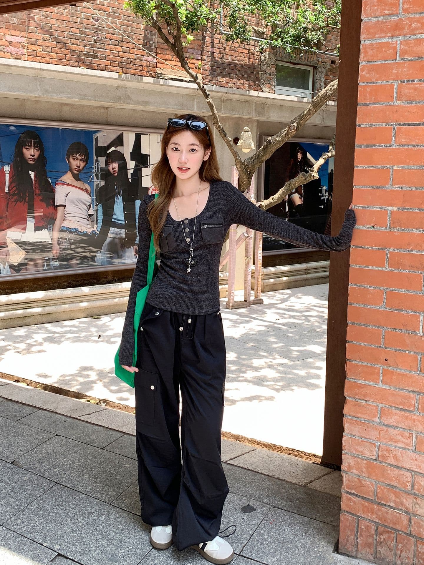 원본 원단 순수한 욕망 핫걸 바람 패치워크 주머니 긴팔 티셔츠 여성 가을 몸매 가꾸기 슬림해 보이는 인사이드 가져 가라. 아름다운 맨위 상세 이미지 9