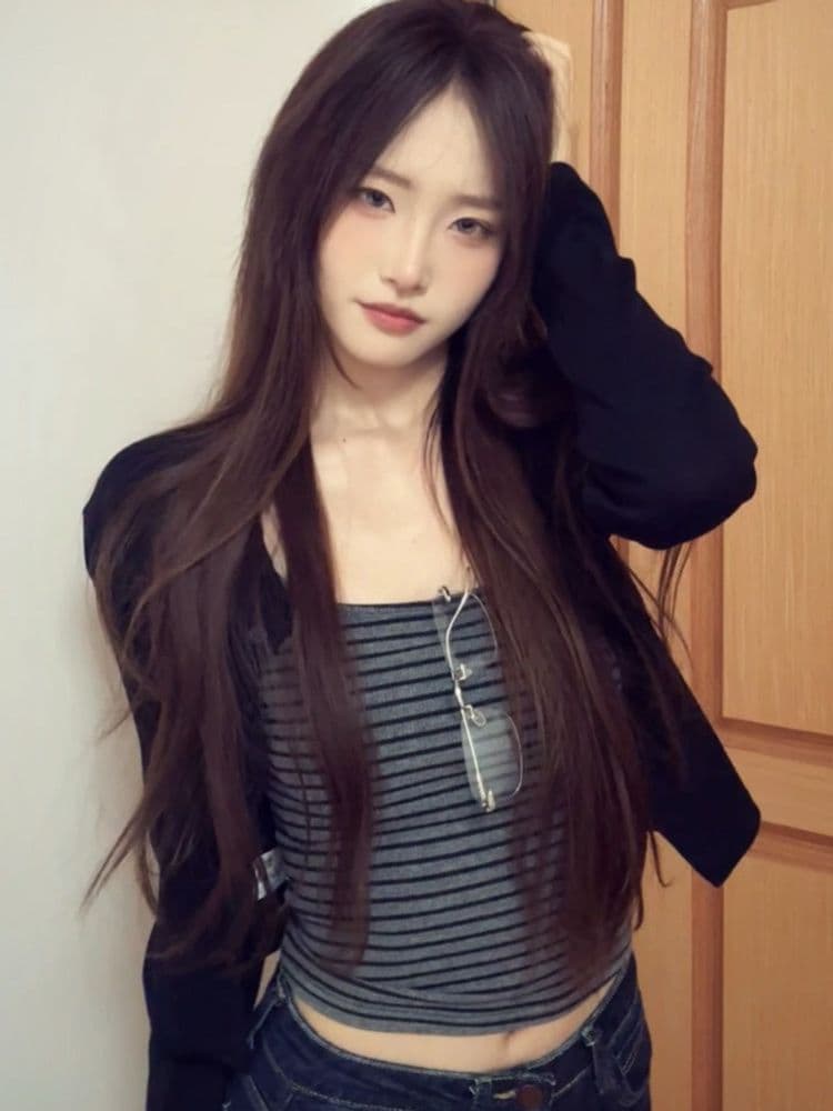 원본 원단 자이언트 잘 생긴 ~ 중 이른 가을 전체 집합 한 부서 작은 키 분위기 센스 스트라이프 작은 슬링 오픈 가디건 세트 상세 이미지 3
