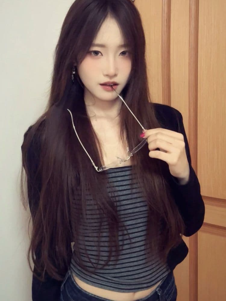 원본 원단 자이언트 잘 생긴 ~ 중 이른 가을 전체 집합 한 부서 작은 키 분위기 센스 스트라이프 작은 슬링 오픈 가디건 세트 상세 이미지 6