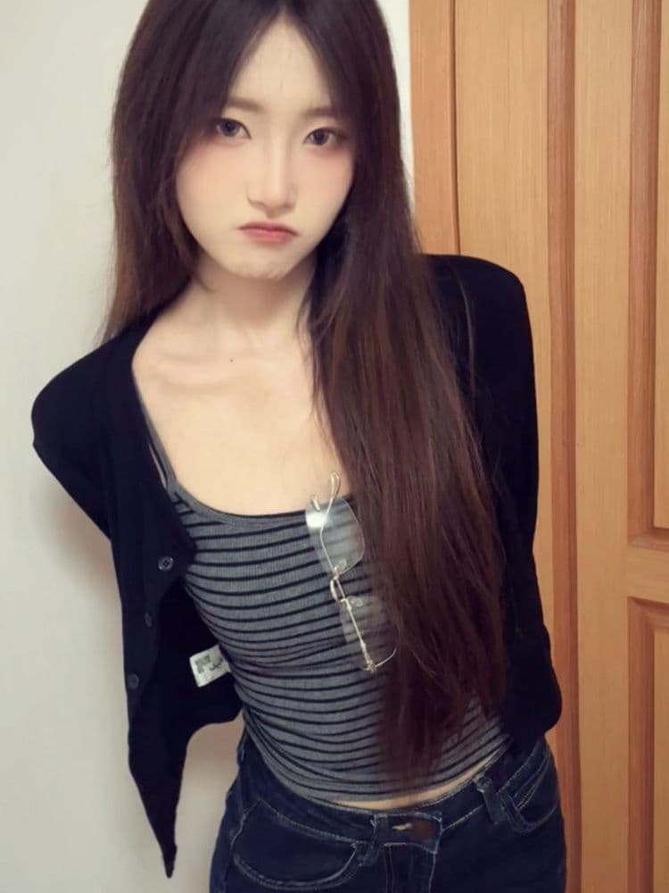 원본 원단 자이언트 잘 생긴 ~ 중 이른 가을 전체 집합 한 부서 작은 키 분위기 센스 스트라이프 작은 슬링 오픈 가디건 세트 상세 이미지 9