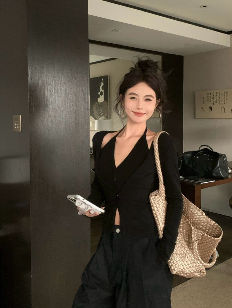 핫걸 페이크 레이어드 행침 목 긴팔 티셔츠 여성 봄 가을 작은 대중 몸매 가꾸기 슬림해 보이는 오픈 가디건 맨위 상세 이미지 21