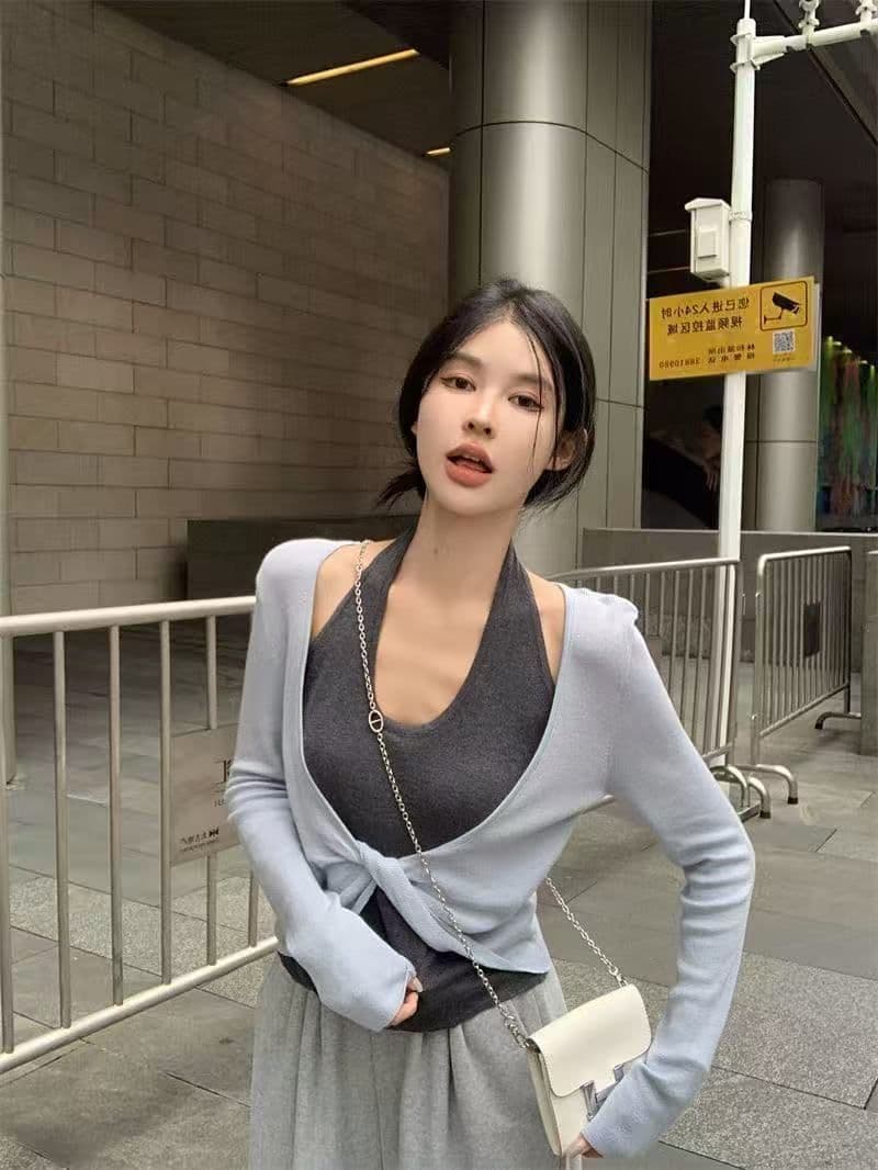 경관 그림 1 1 와 사고 방식 260 그램 페이크 레이어드 배색 패치워크 비틀림 몸매 가꾸기 인사이드 가져 가라. 만나는 오프숄더 맨위
