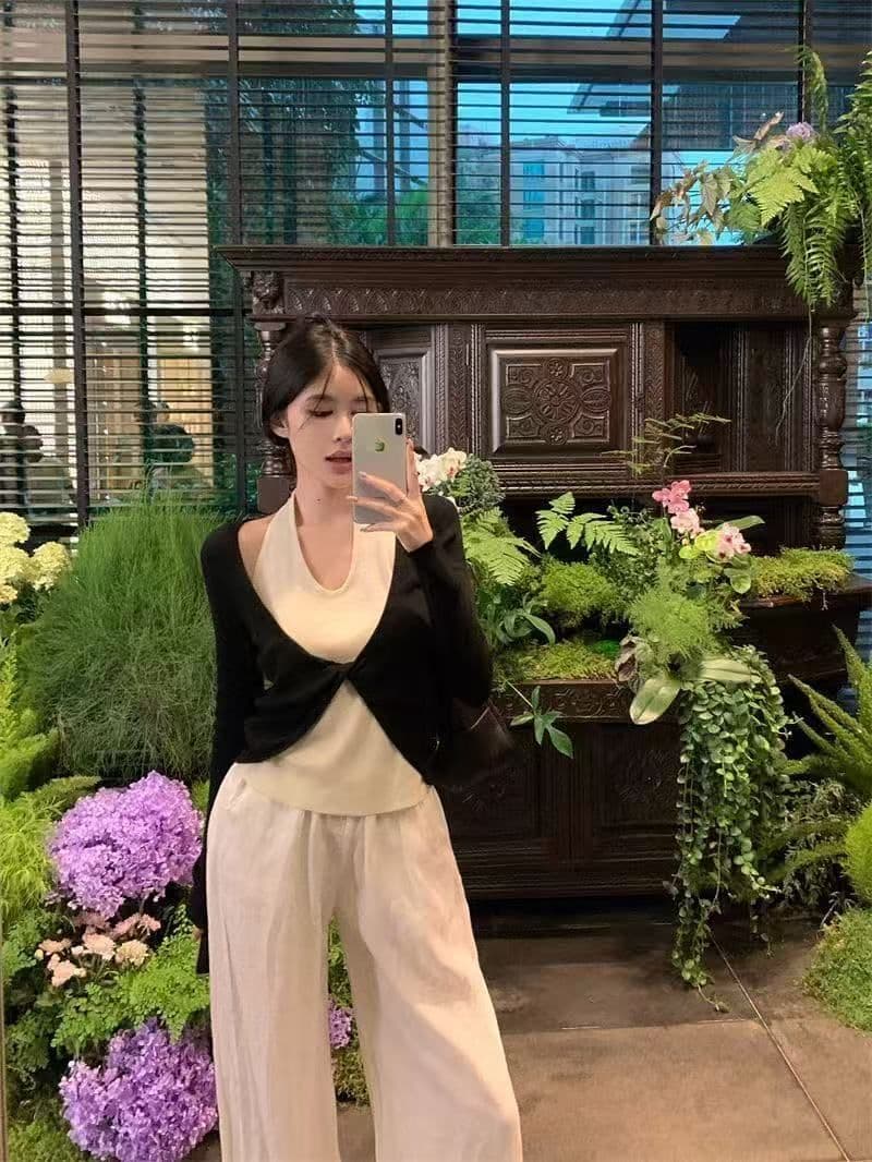 경관 그림 1 1 와 사고 방식 260 그램 페이크 레이어드 배색 패치워크 비틀림 몸매 가꾸기 인사이드 가져 가라. 만나는 오프숄더 맨위 상세 이미지 5