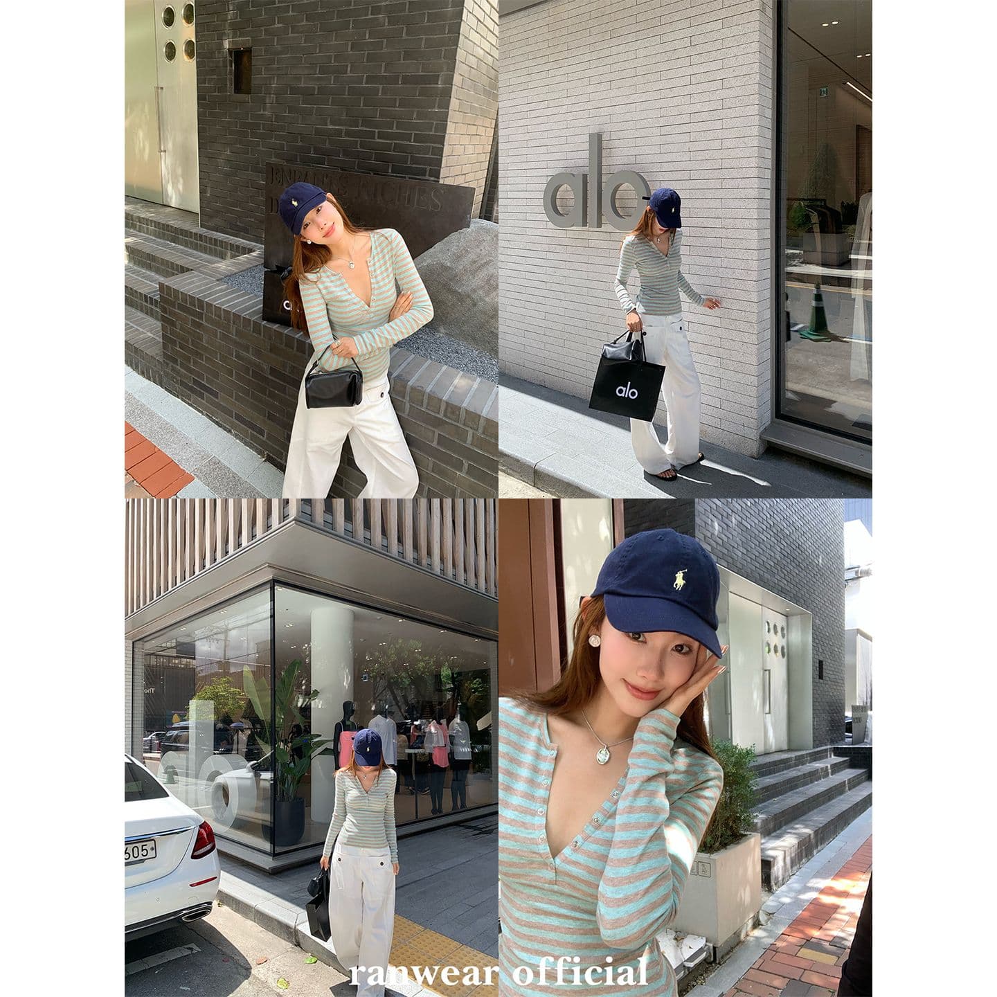 컬러 코튼 컬러 짜임 기사 작은 대중 다용도 헨리 기본 셔츠 배색 스트라이프 몸매 가꾸기 니트 티셔츠 여성 이미지 2