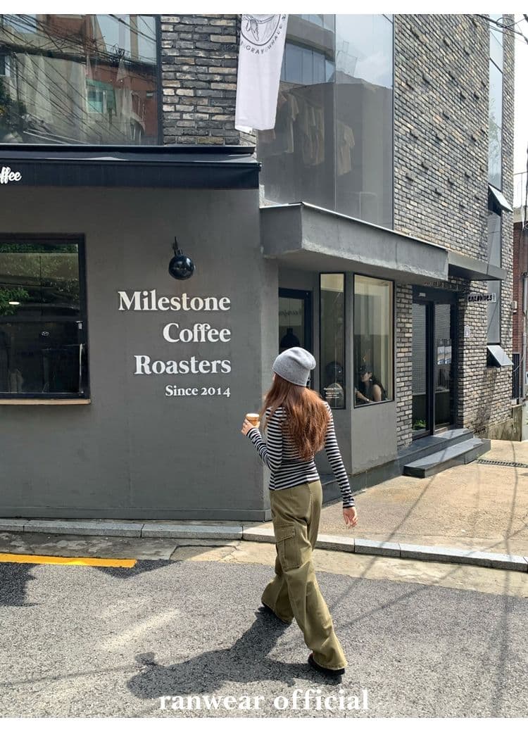 컬러 코튼 컬러 짜임 기사 작은 대중 다용도 헨리 기본 셔츠 배색 스트라이프 몸매 가꾸기 니트 티셔츠 여성 상세 이미지 21