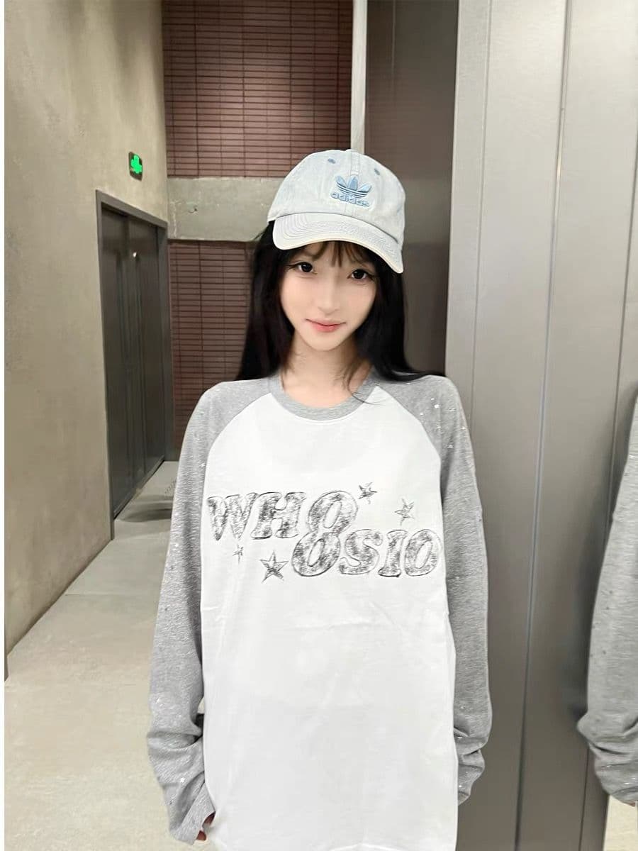 프린트 보안 버클 행침 카드 순면 220 그램 2 색상 긴팔 m-2xl 이미지 4