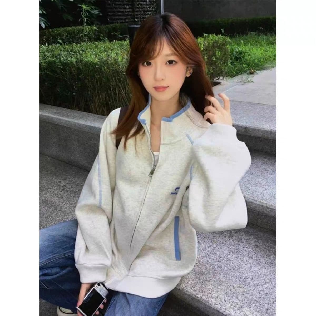 얇은 스타일 털이 있는 순수한 Mianhua 면 복합 자수 보안 버클 행침 카드 후드티 m-2xl 이미지 5